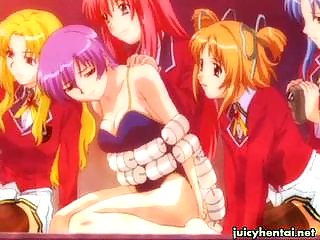 Anime lesbians playing with a black strapon