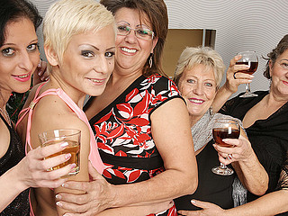 Five horny old and youthful lesbian babes make it specific for Christmas